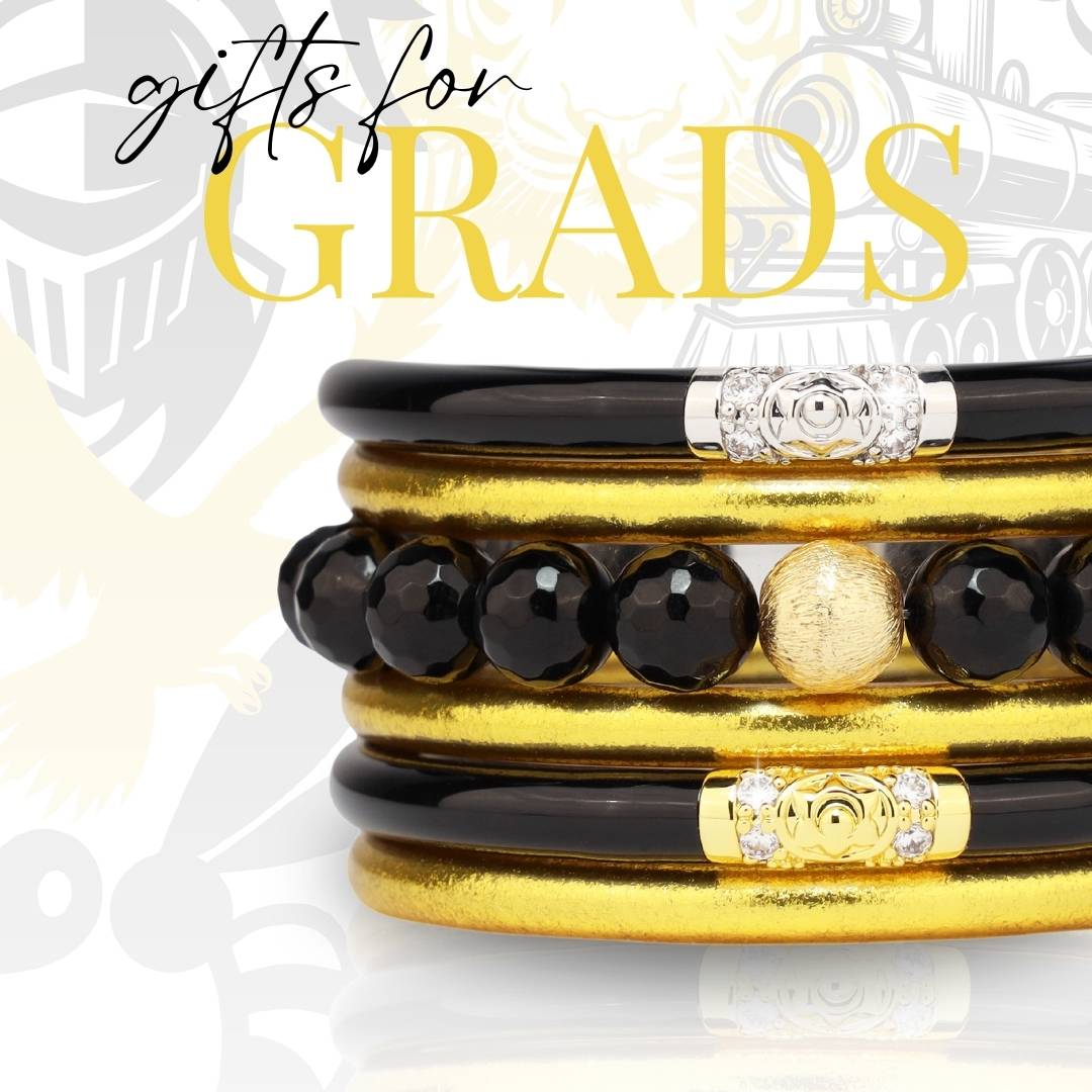 Graduation Gifts for School Spirit: Black/Gold Bangle Bracelet Stack