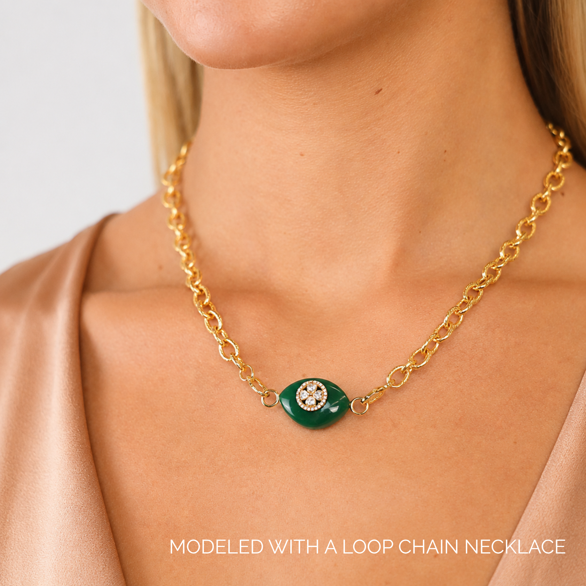 Green Onyx Clover Charm