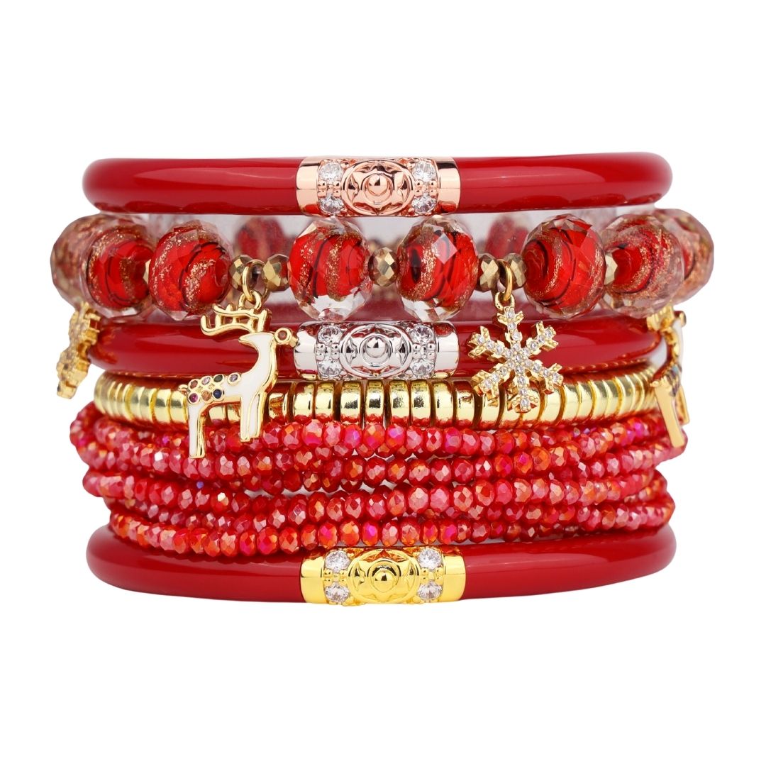 Red Holiday Sparkle Bangle Bracelet Stack | BuDhaGirl