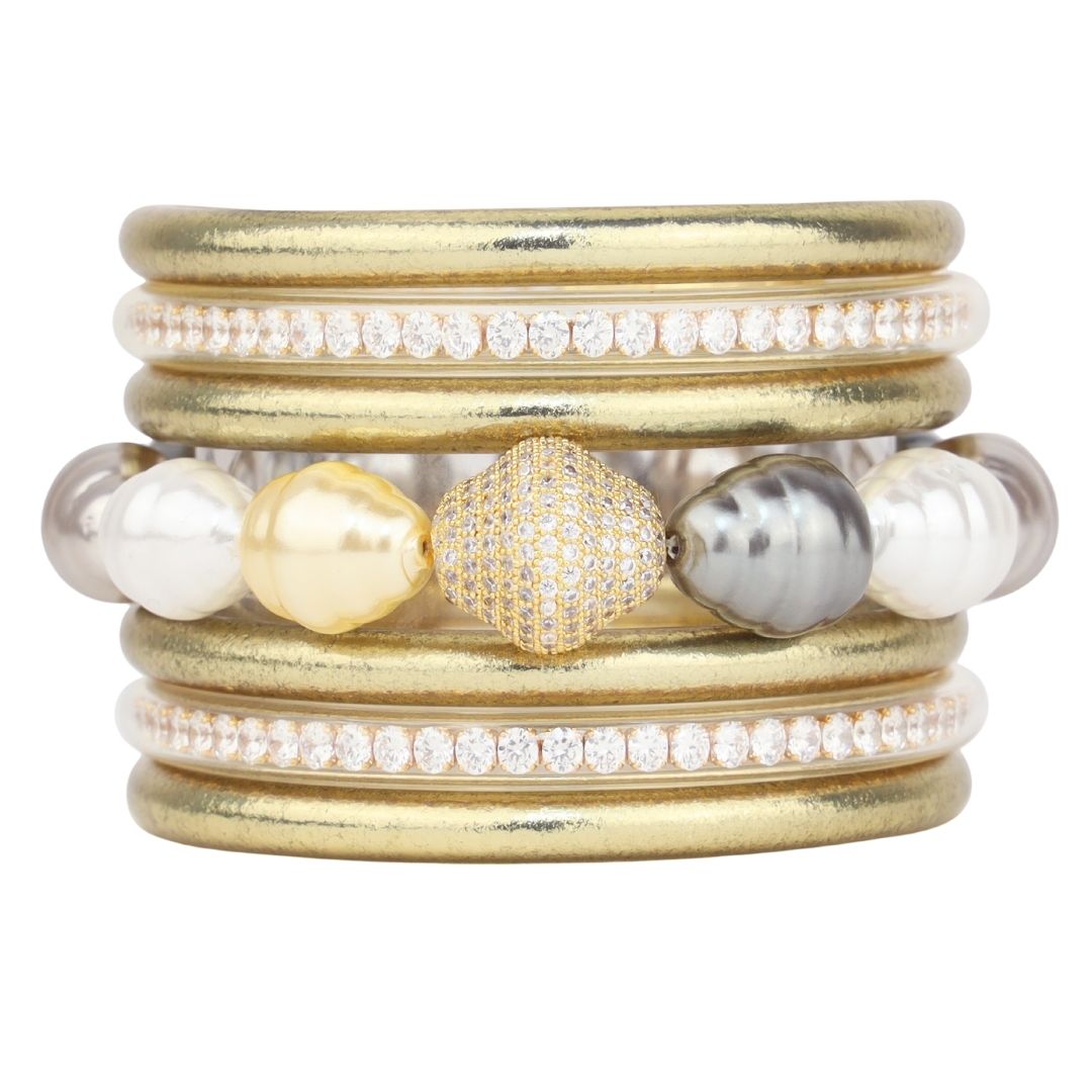 Light Gold Holiday Sparkle Bangle Bracelet Stack | BuDhaGirl