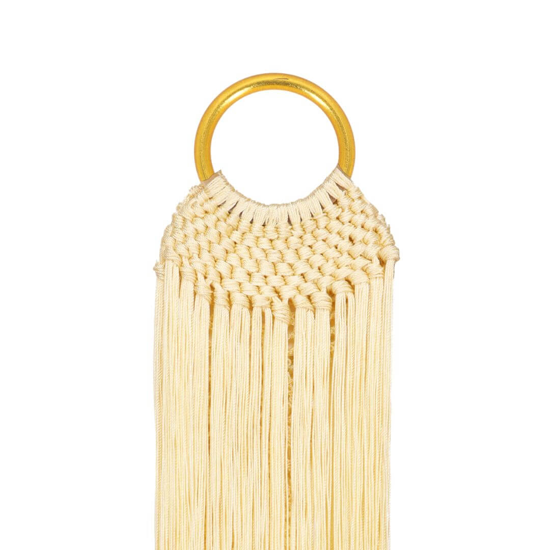 Ivory Sophie Bag | Macrame Fringe Bag with Bangle Handle | BuDhaGirl