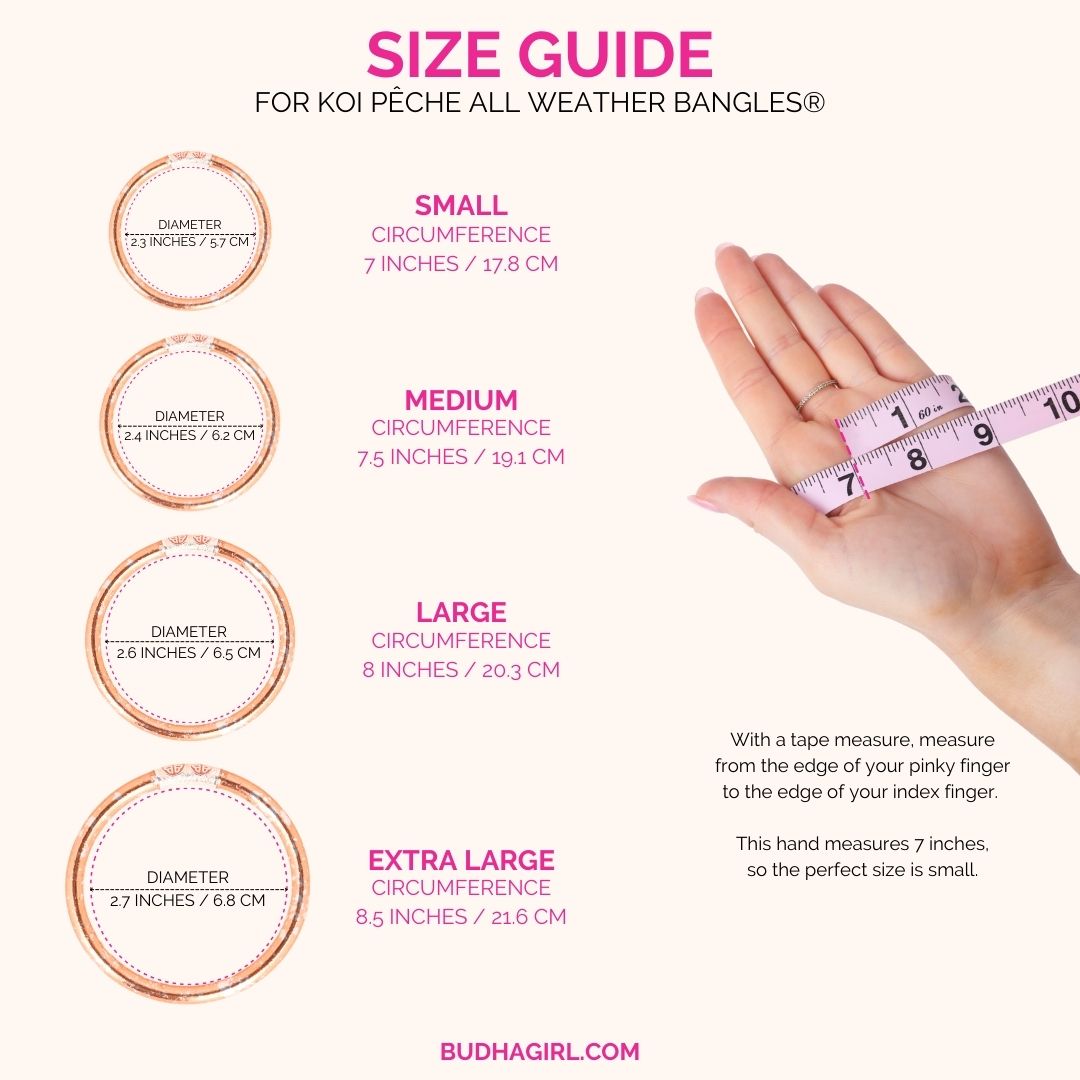 12.01.101.242.SM4,12.01.101.242.MD4,12.01.101.242.LG4,12.01.101.242.XL4, Size Guide for KOI Peche Bangles: Peach & Silver All Weather Bangle Bracelet Jewelry