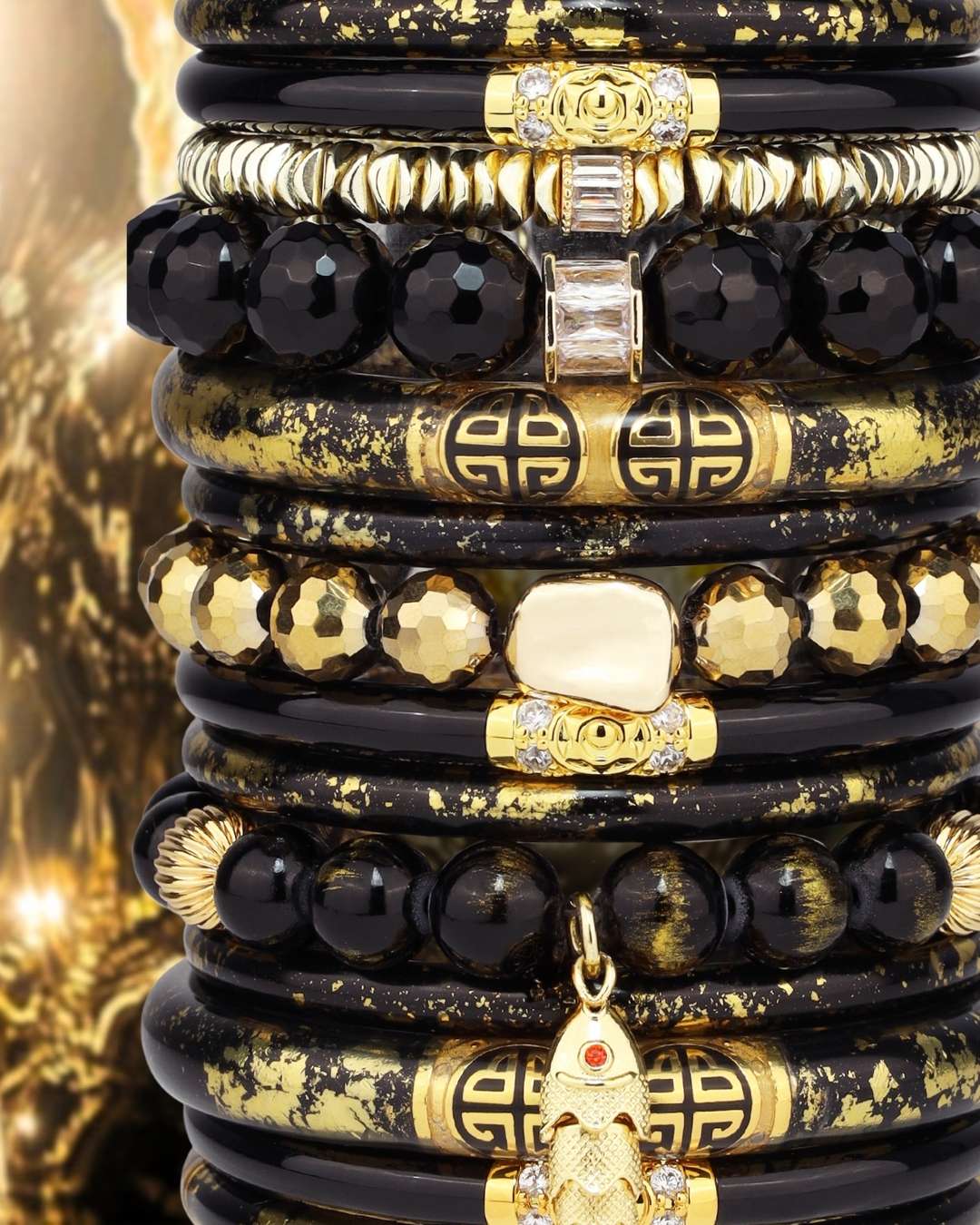 Black and Gold Bangle Bracelet Stack for Women | BuDhaGirl