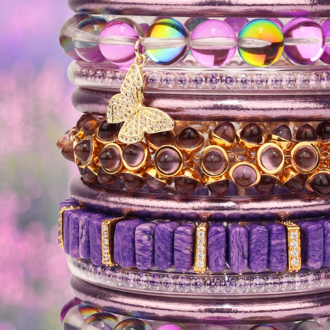 Light Purple Lavender Bangle Bracelet Stack for Women | BuDhaGirl