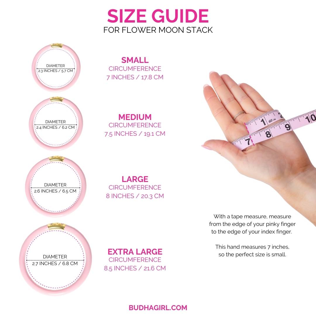 May's Flower Moon Bangle Bracelet Stack for Women Size Guide | BuDhaGirl