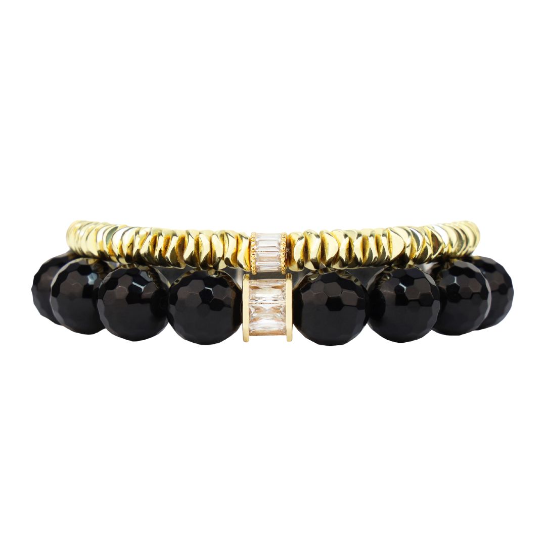 Mizuki Duo Bracelet Set | Black & Gold Beaded Bracelets