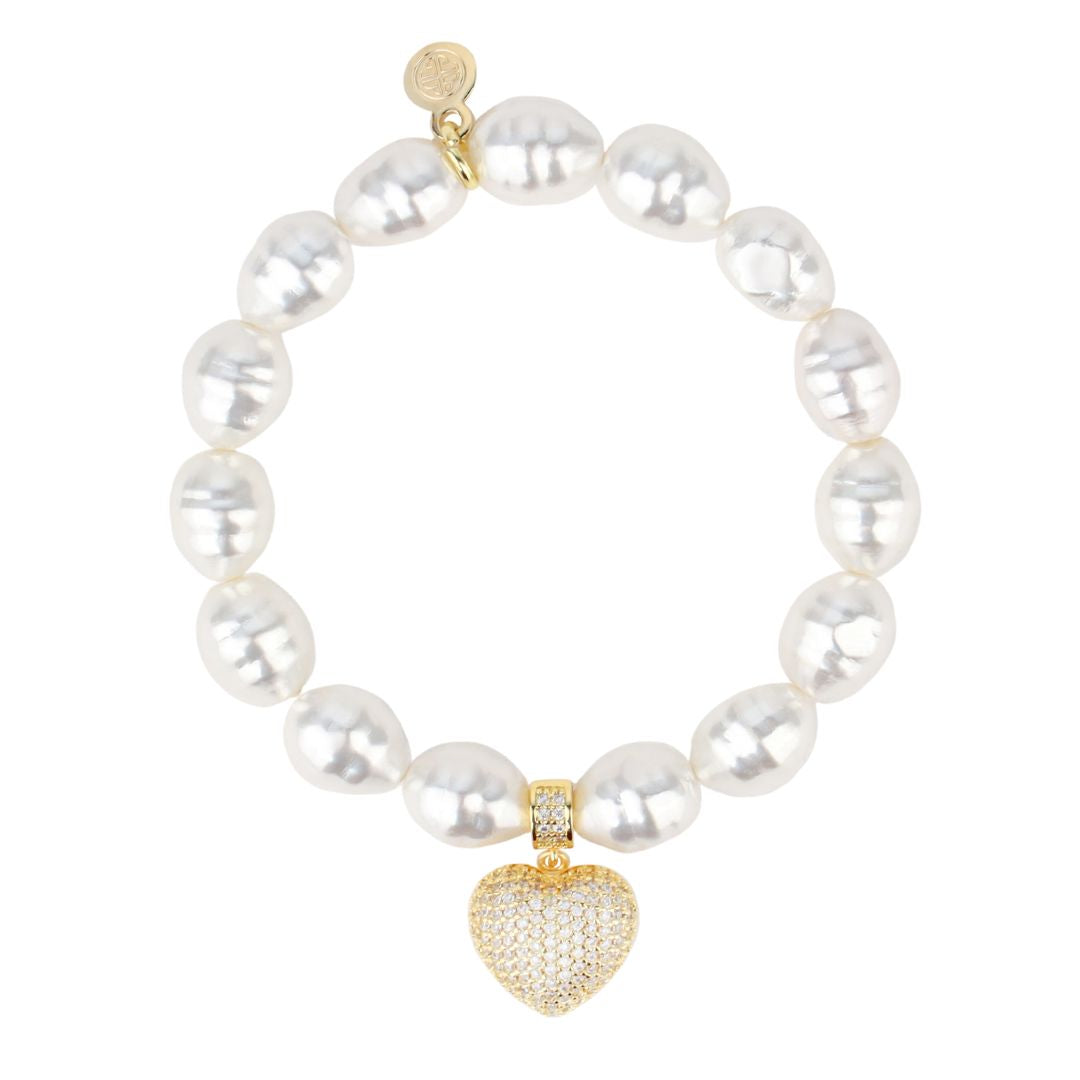 Pearl White Pave Heart Bracelet