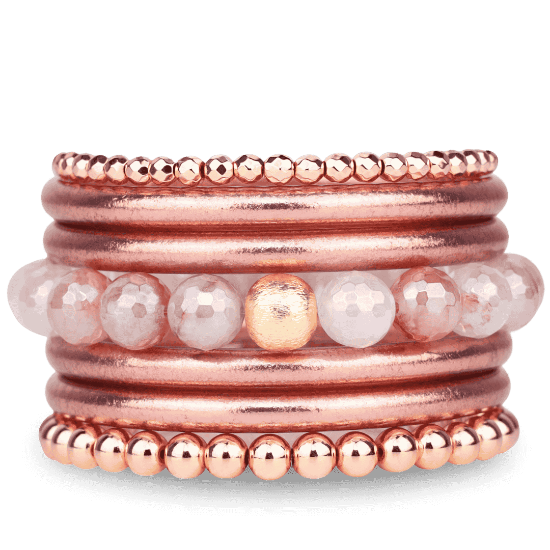 Evolution Bangle Bracelet Stack of 4 - Rose Gold | BuDhaGirl