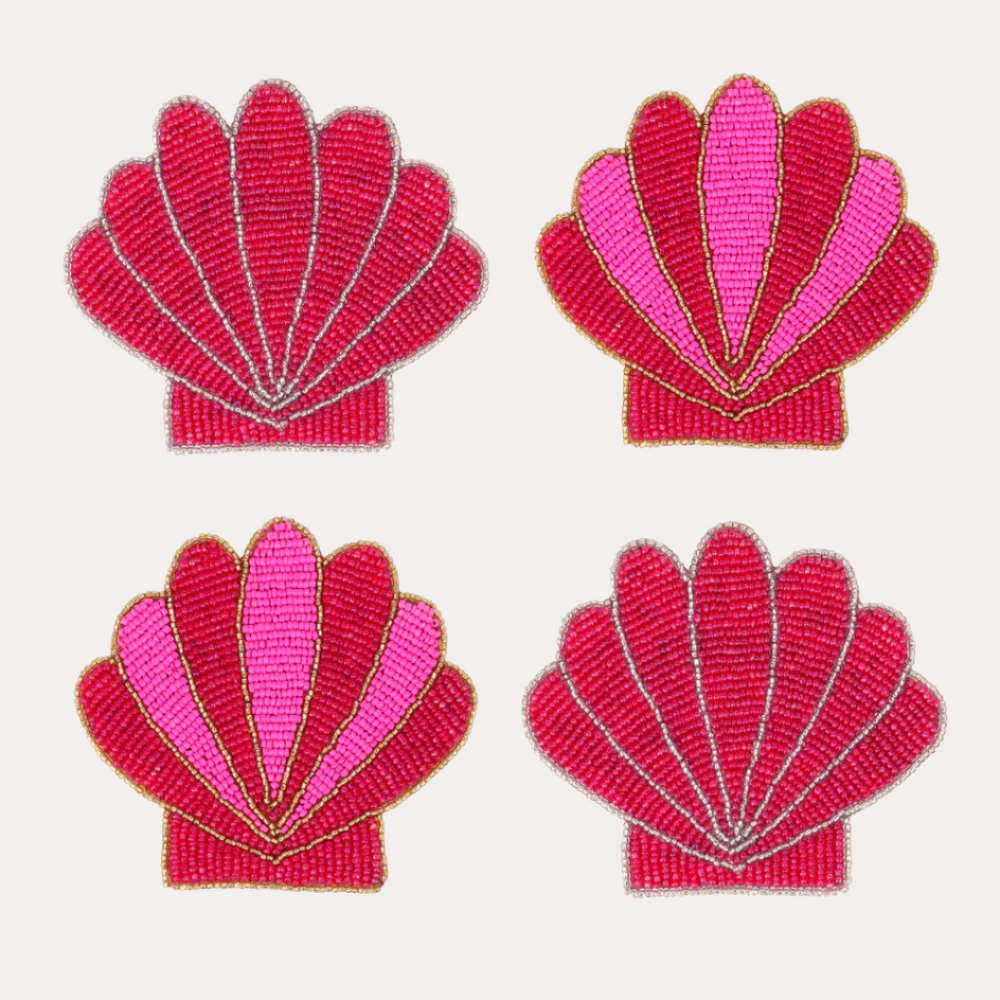 Pink Shell Beaded Coasters (Set of 4) | Coastal & Beach House Decor