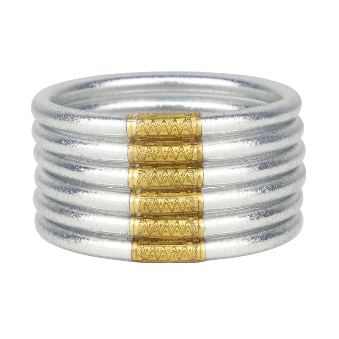 12.01.101.06.S6,12.01.101.06.M6,12.01.101.06.L6,12.01.101.06.XL6, Silver All Weather Bangles® (AWB®) - Serenity Prayer | Bangle Bracelets for Women | BuDhaGirl