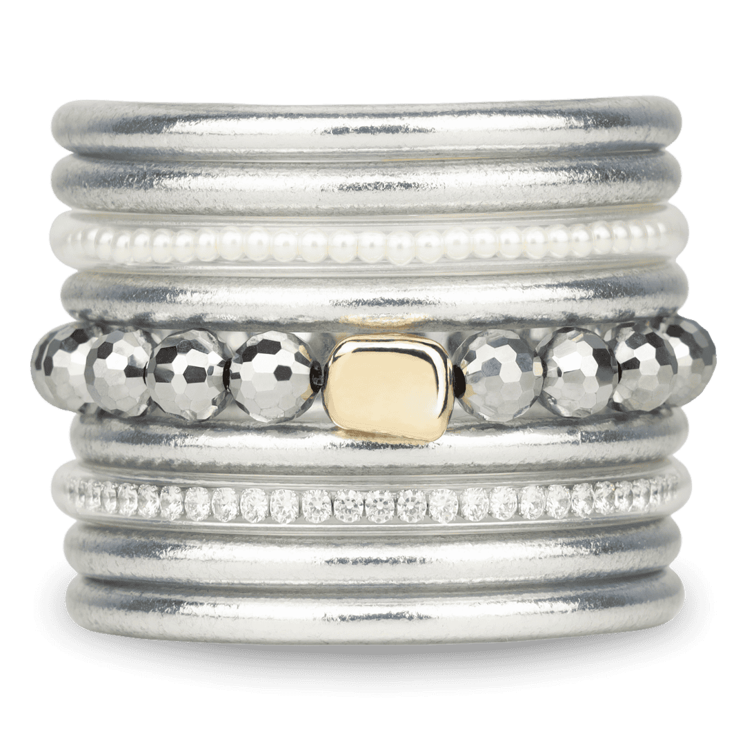 Evolution Bangle Bracelet Stack of 6 - Silver | BuDhaGirl