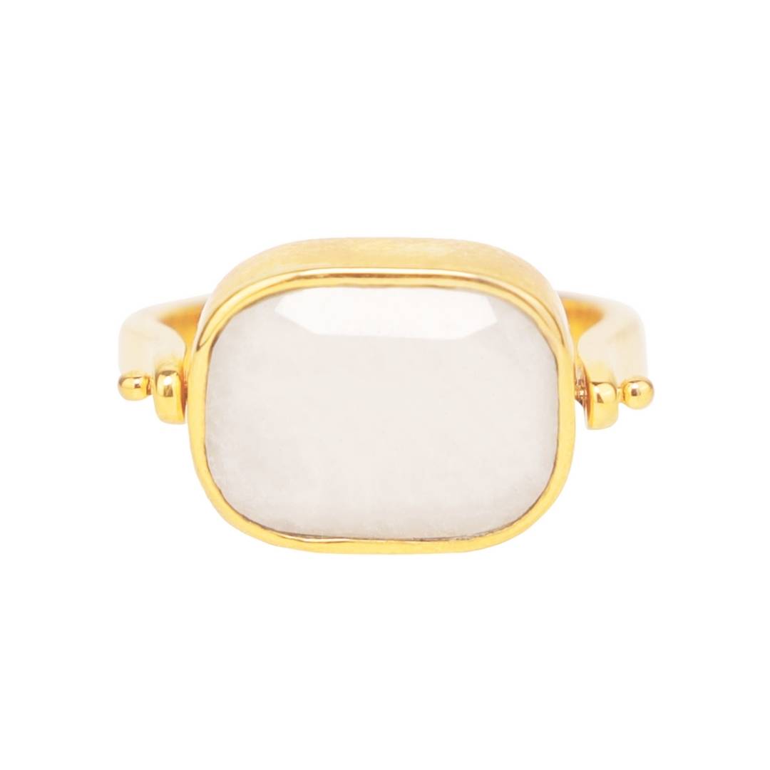 White Moonstone Spinner Gold Plated Brass Ring For Women | BuDhaGirl