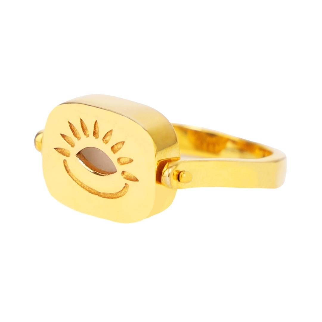White Moonstone Spinner Gold Plated Brass Ring For Women | BuDhaGirl