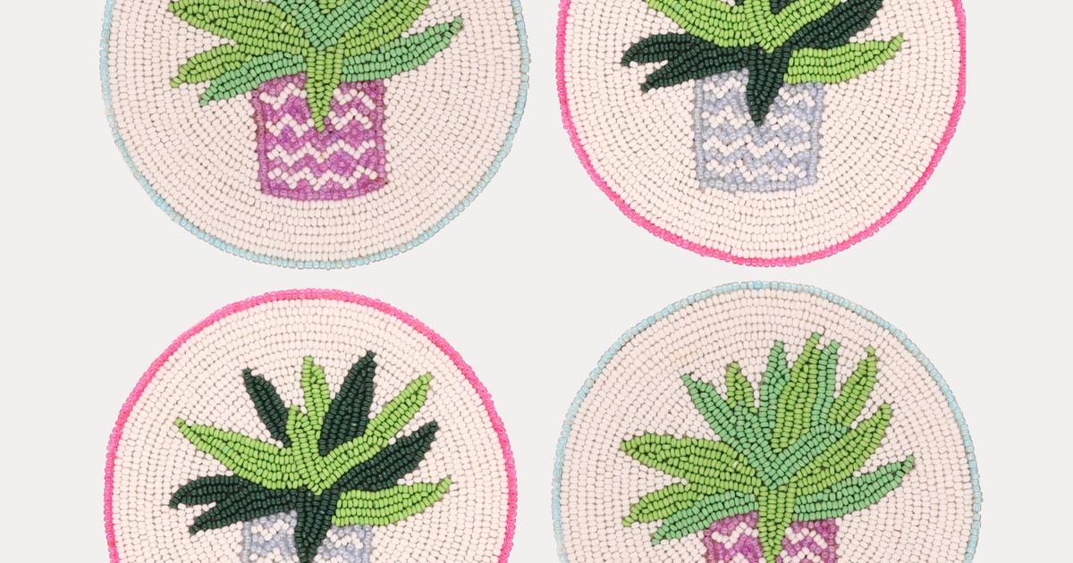 Succulent Beaded Coasters | Set of 4 Hand-Beaded Coasters