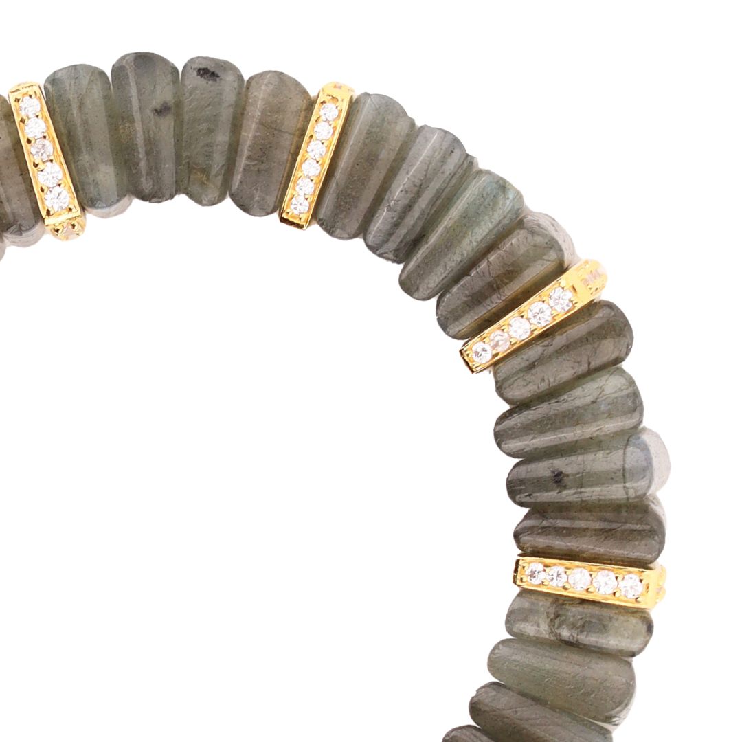 BuDhaGirl tablet labradorite and crystals bracelet on a white background.