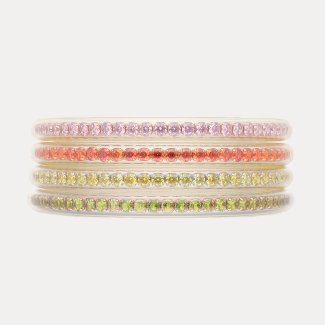 a stack of colorful bracelets