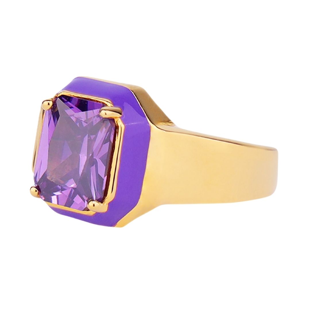 Cushion Cut Ring: Unique Crystals in Universal Size 8.5 - Amethyst