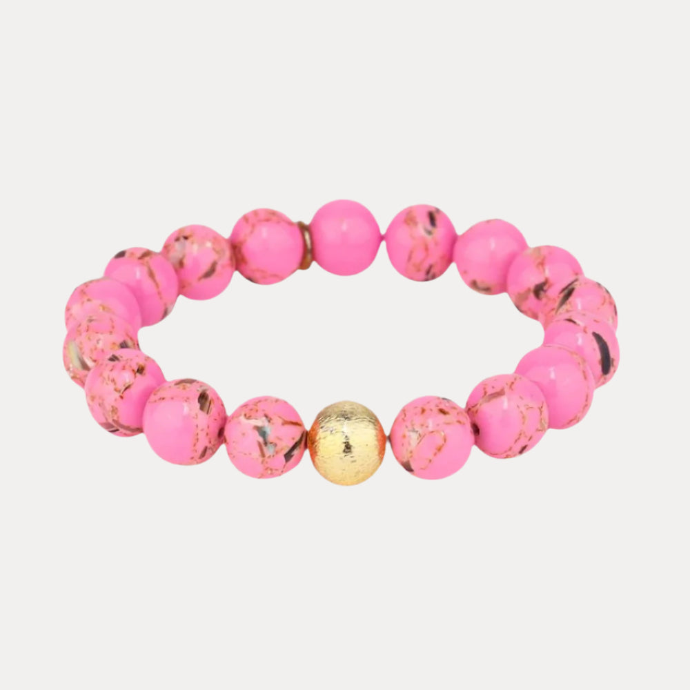 Pink Marble Beaded Bracelet with Gold Accents | BuDhaGirl®