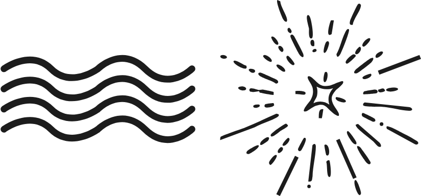 a black and white image of a sun and waves