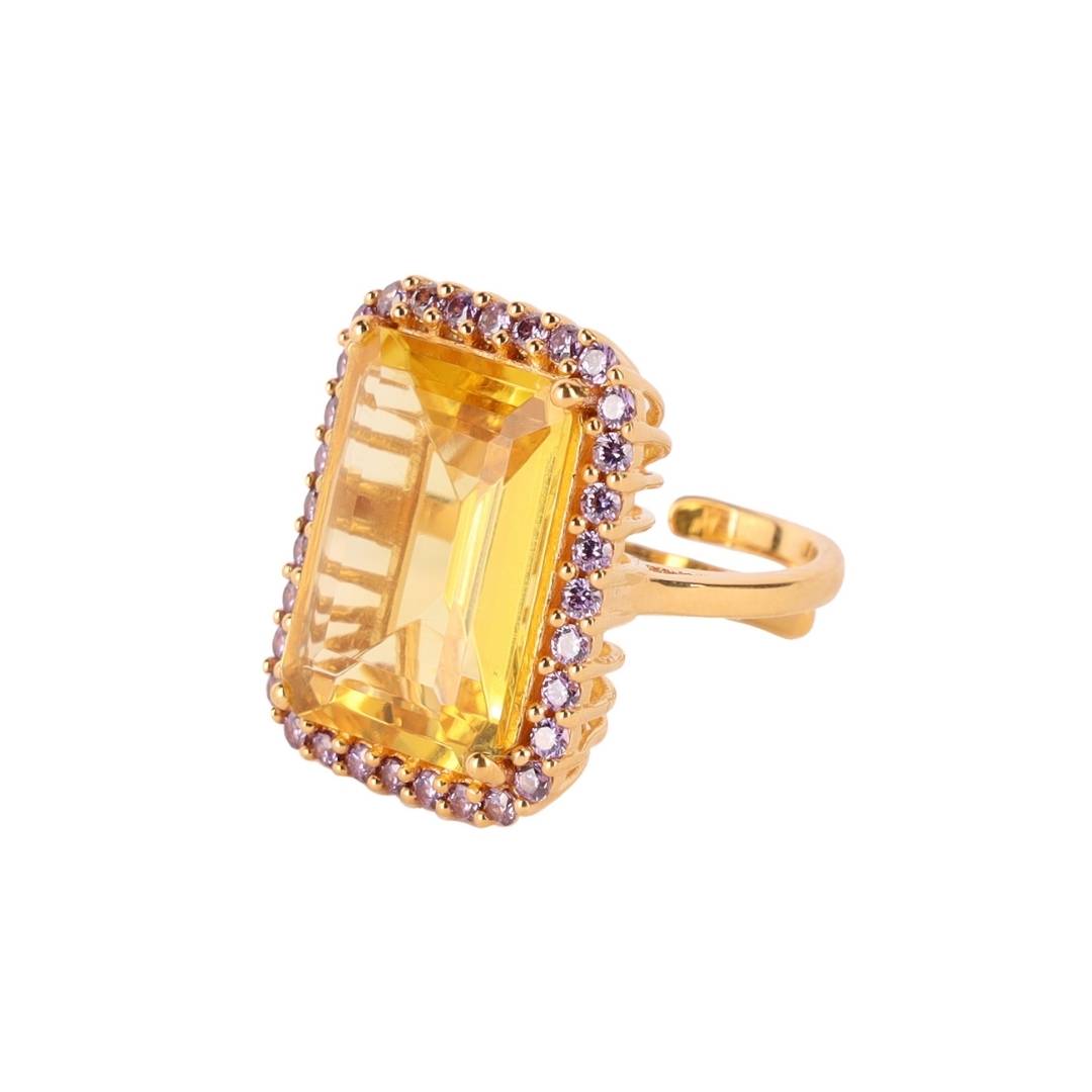 Citrine with Amethyst Crystal Faceted Crystal Cabochon With Gemstones - Nebula Ring | BuDhaGirl