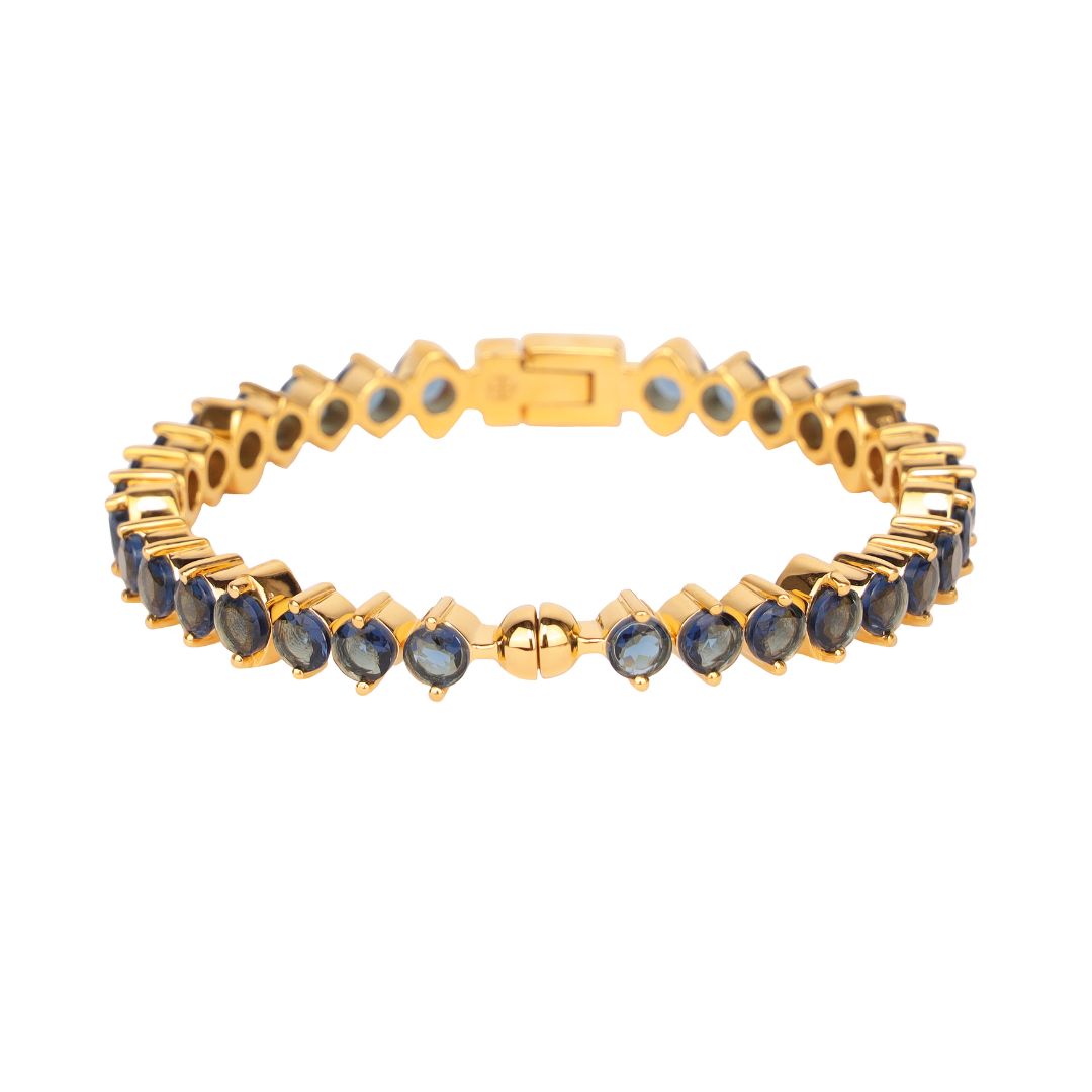 Gold Plated Brass with Sapphire Baguette Crystals Bangle - Etoile | BuDhaGirl
