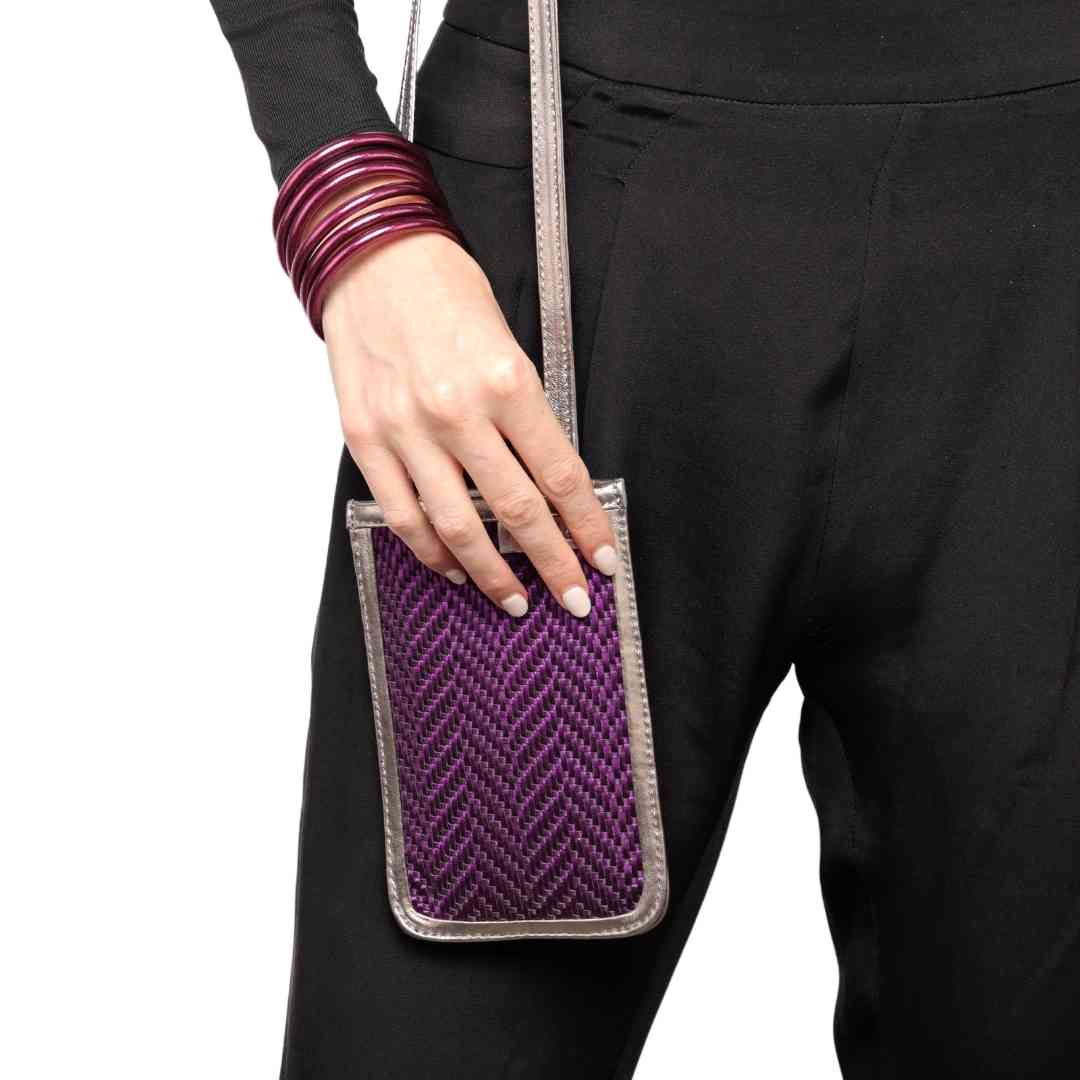Purple Leather Trimmed Mobile Phone Cane Crossbody Bag For Women | BuDhaGirl
