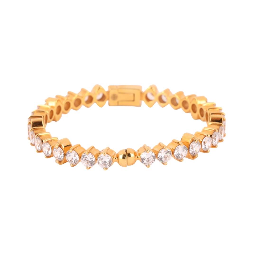 Gold Plated Brass with Clear Quartz Baguette Crystals Bangle - Etoile | BuDhaGirl