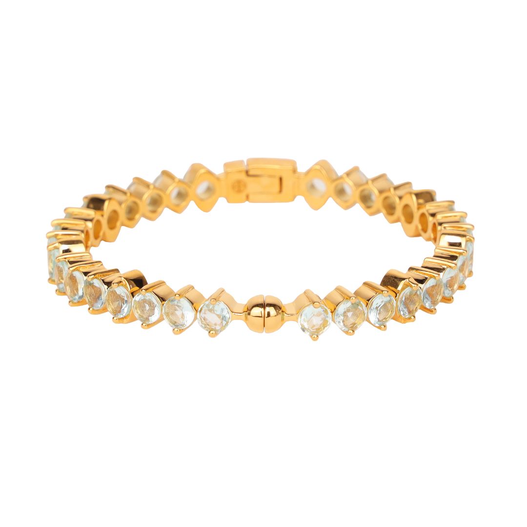 Gold Plated Brass with Aquamarine Baguette Crystals Bangle - Etoile | BuDhaGirl