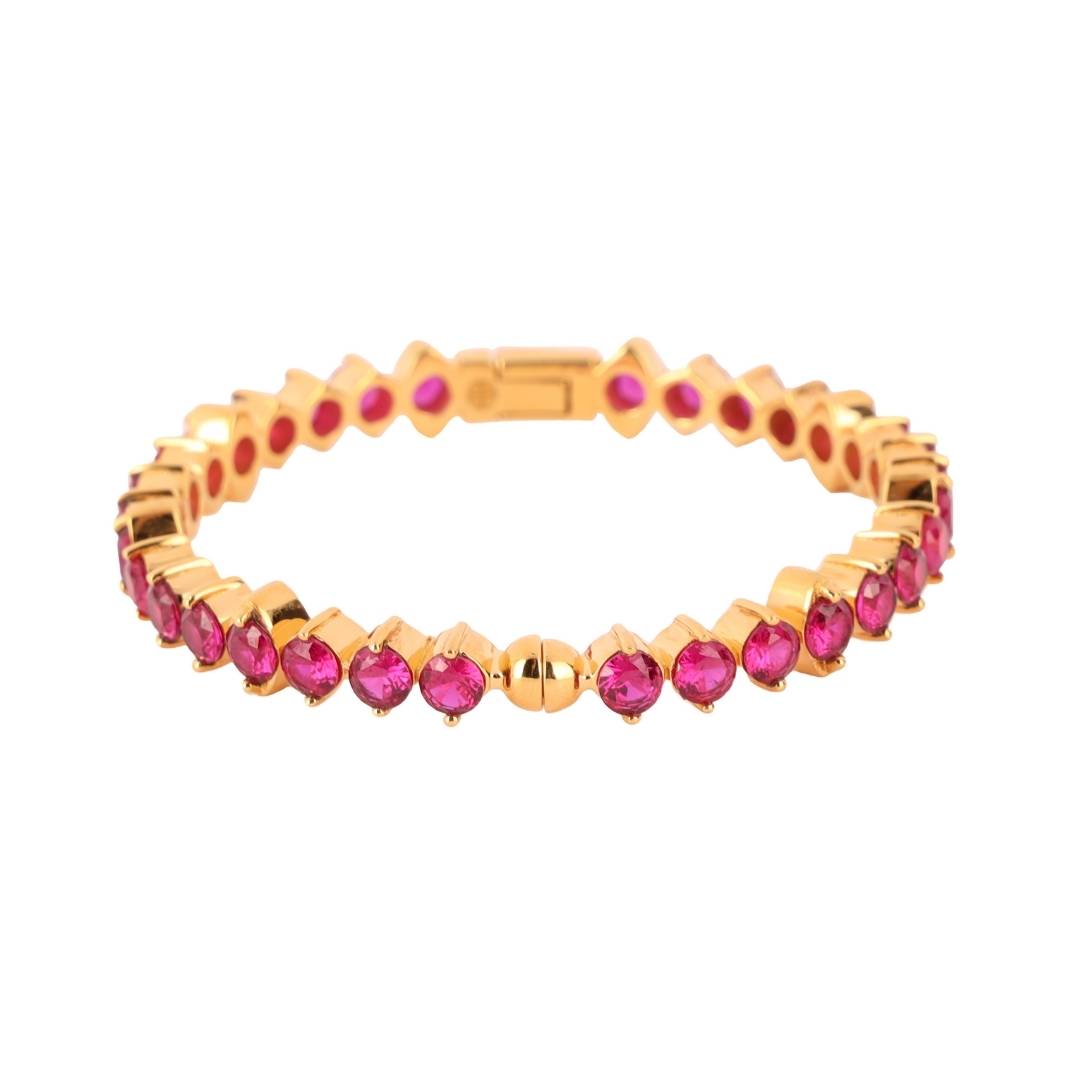 Gold Plated Brass with Ruby Baguette Crystals Bangle - Etoile | BuDhaGirl