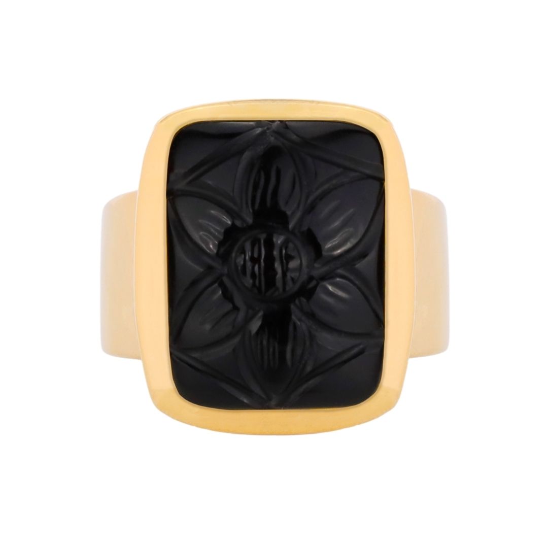 Black Onyx Stone Camellia Ring | BuDhaGirl