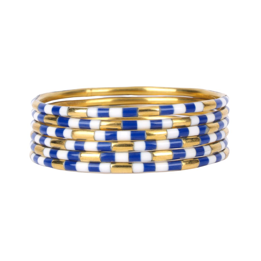Blue White Enamel Veda Bangle Bracelets - Set of 6