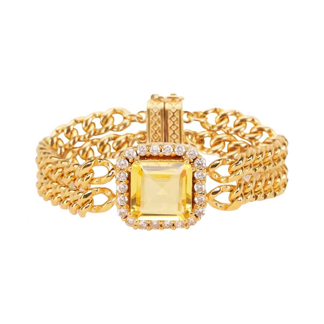 Solange Brass Chain With Bezeled Square Crystal Bracelet