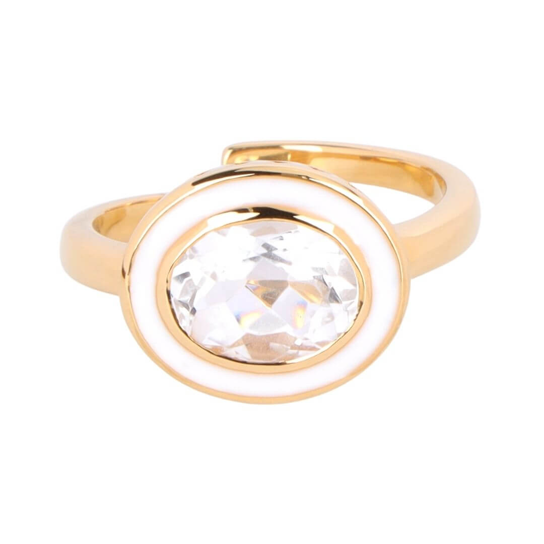 White Clear Crystal Faceted Crystal Cabochon Orb Enamel Bezel Galaxy Ring | BuDhaGirl