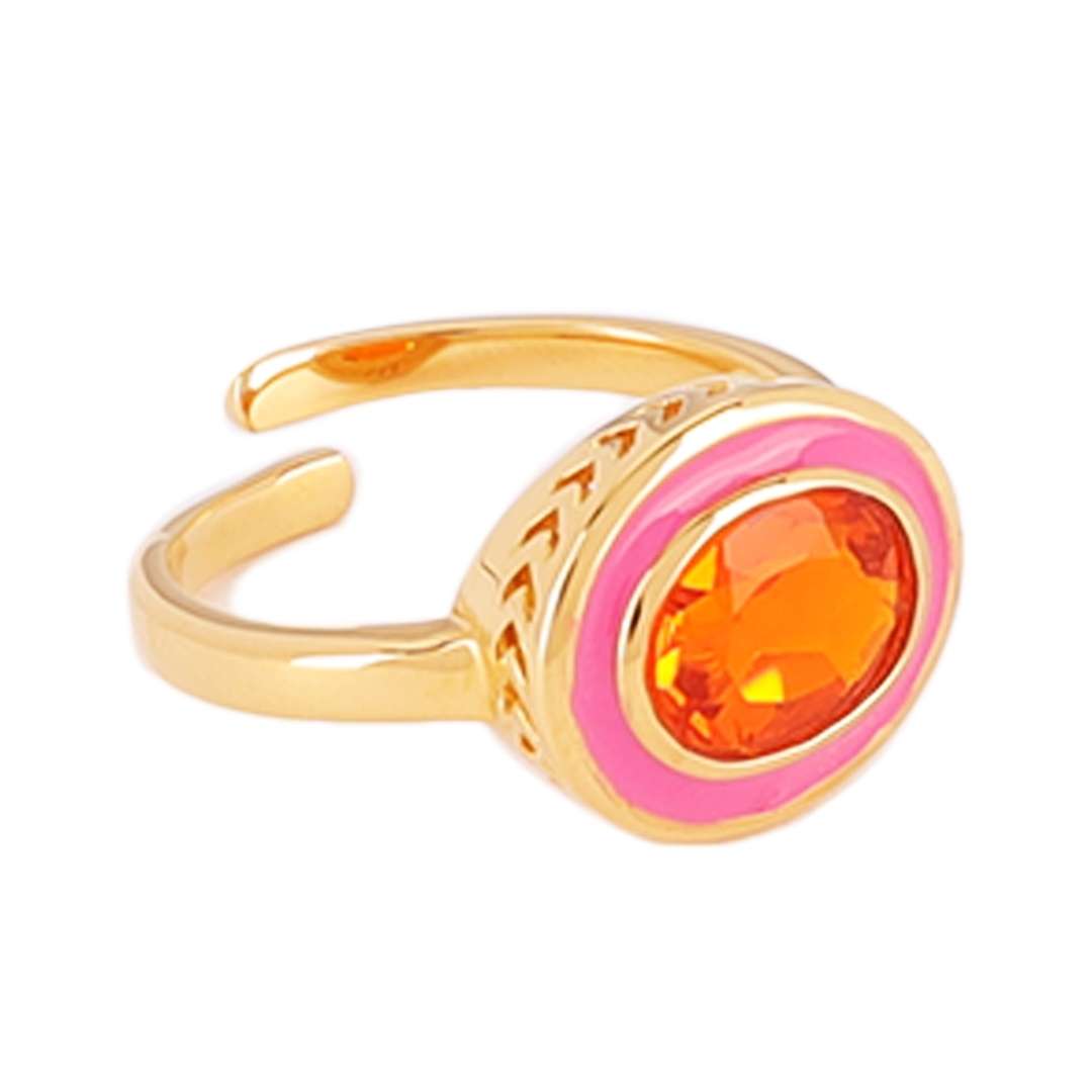 Orange Pink Faceted Crystal Cabochon Orb Enamel Bezel Galaxy Ring | BuDhaGirl