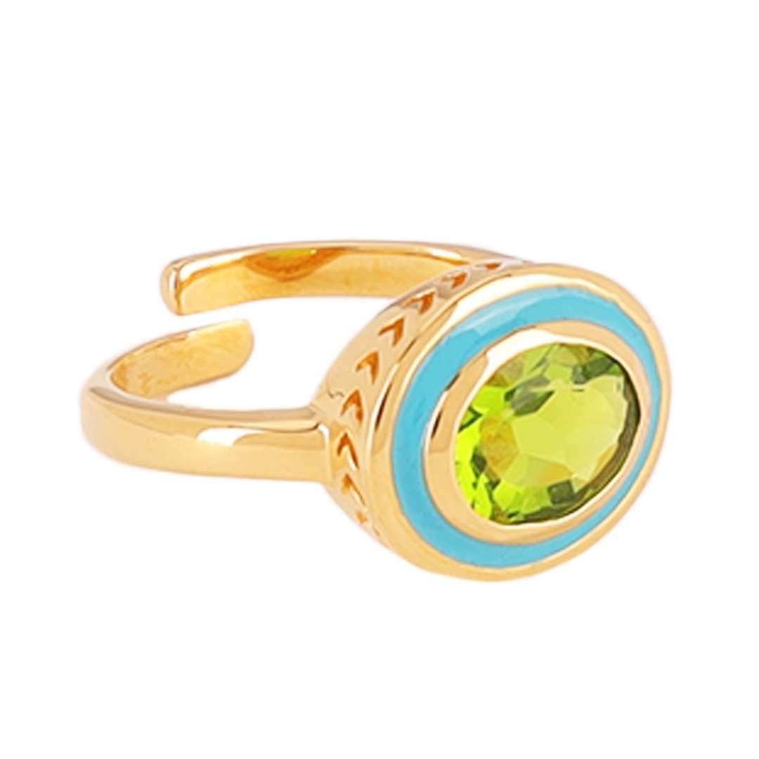 Turquoise Peridot Faceted Crystal Cabochon Orb Enamel Bezel Galaxy Ring | BuDhaGirl