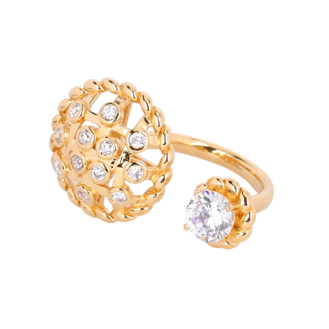 Gold & Crystal Woven Pattern Canasta Ring | BuDhaGirl