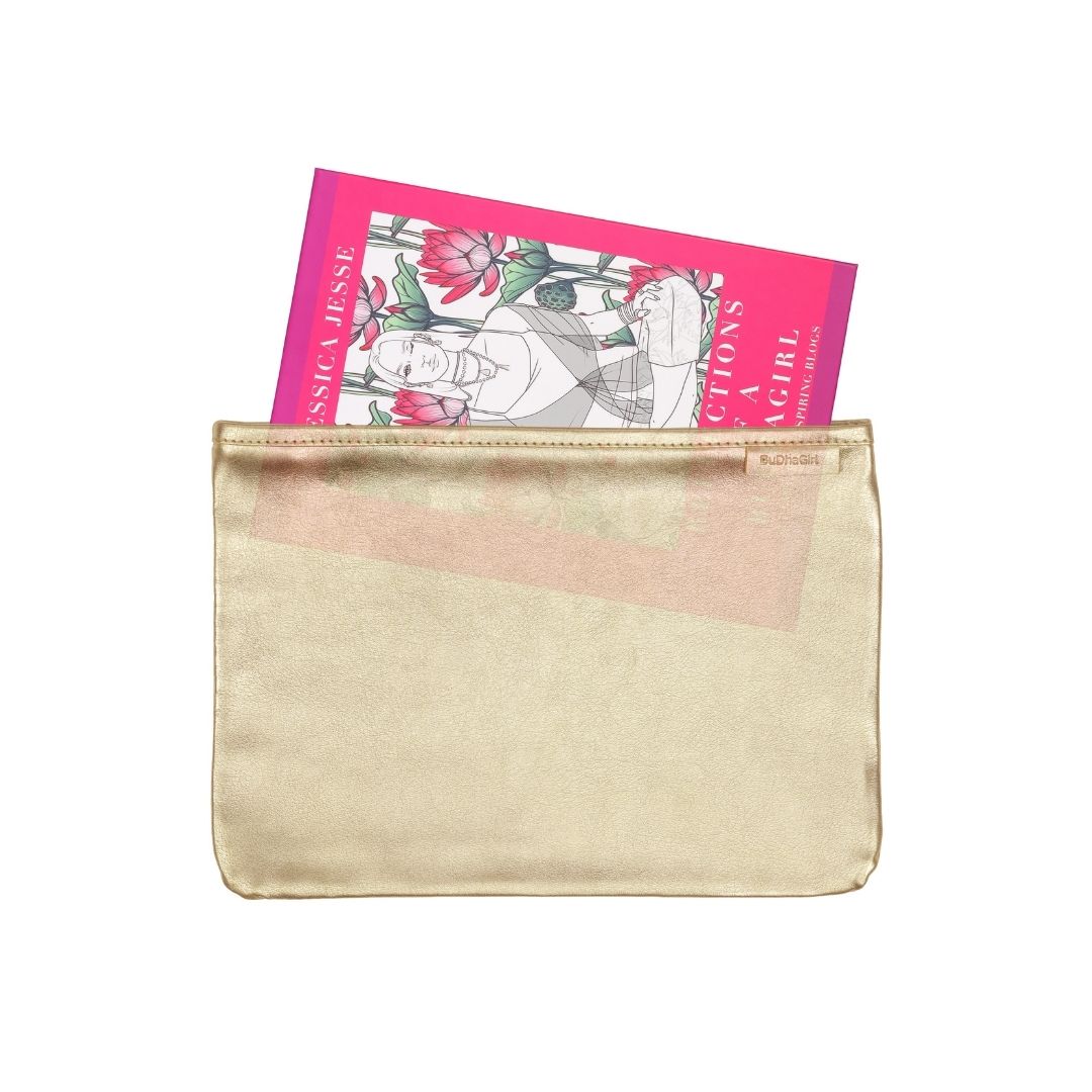 Gold Leather Pochette Bag | Clutch Handbag by BuDhaGirl