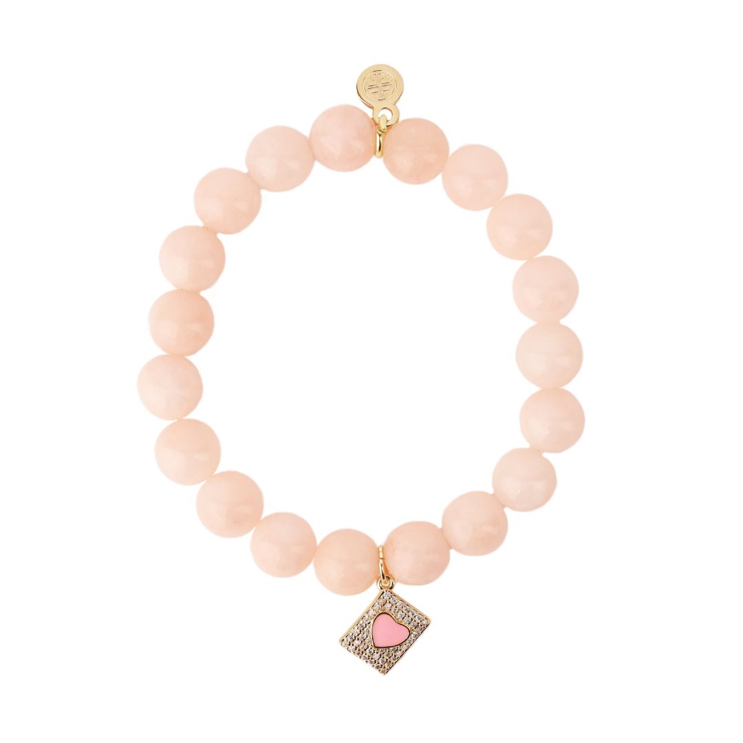 Love Letter Charm Peach Beaded Bracelet For Women | BuDhaGirl