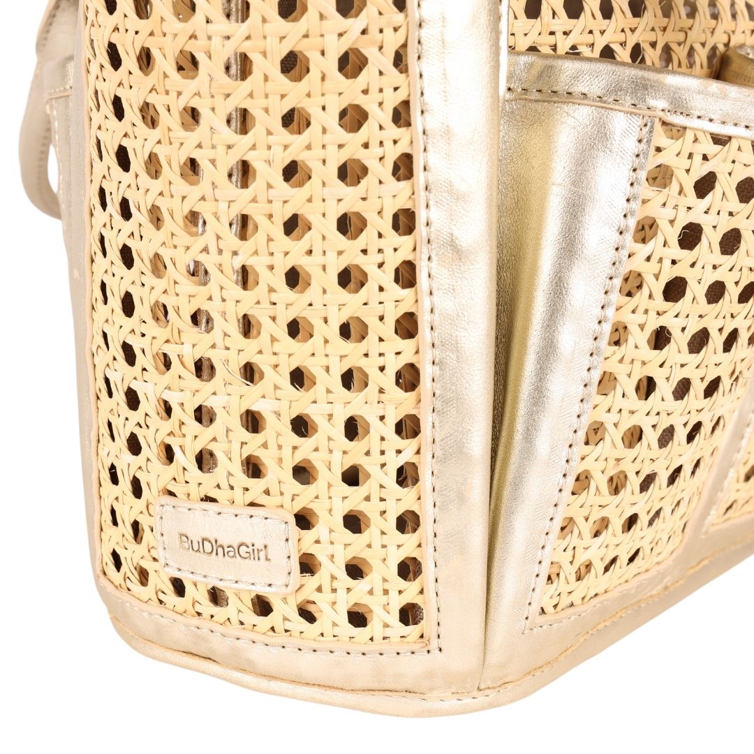 Natural Cane and Wicker Tote Bag For Women | Leather Trim | BuDhaGirl