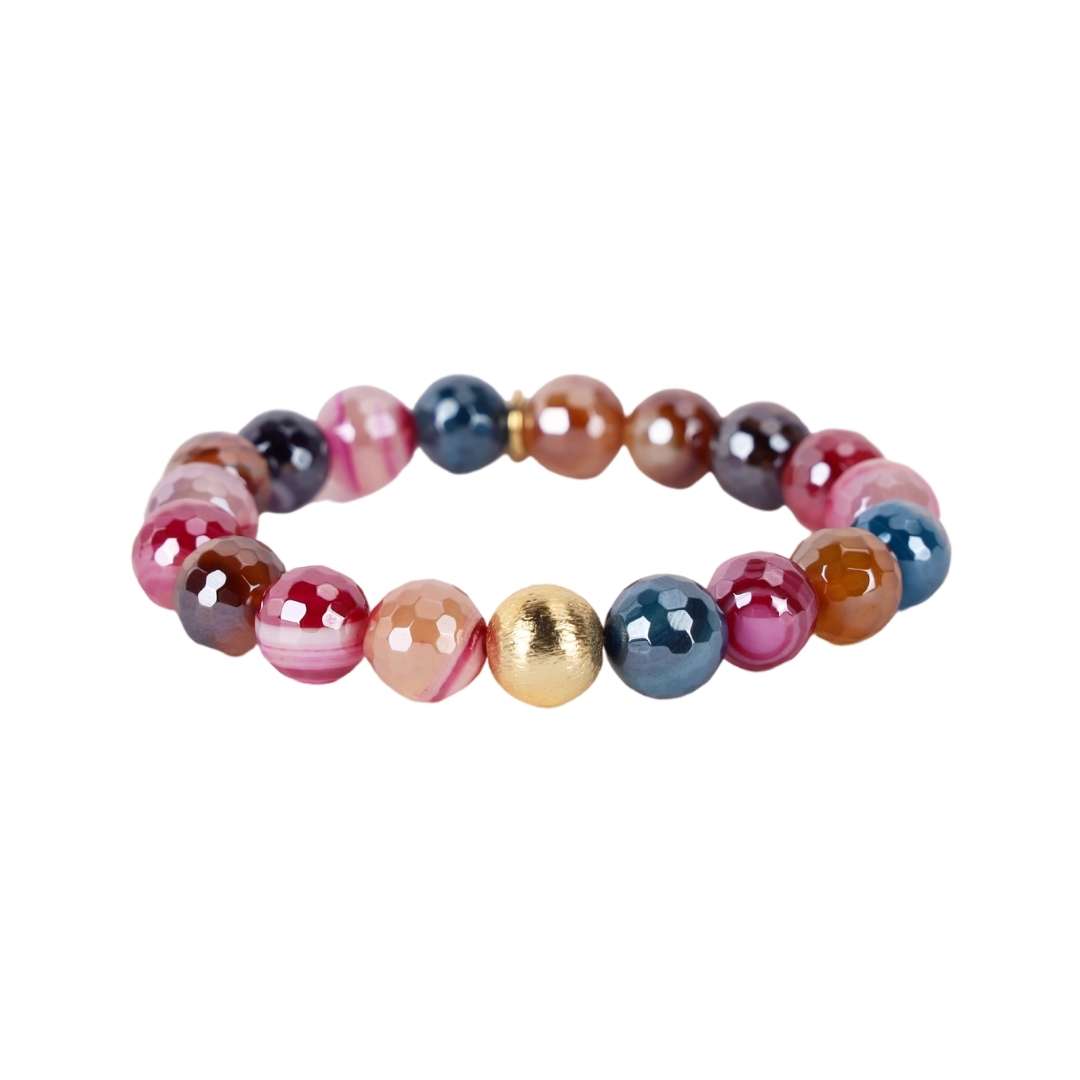 Melange Multi Color Bracelet - Rutilated faceted agate stone beaded bracelet for women