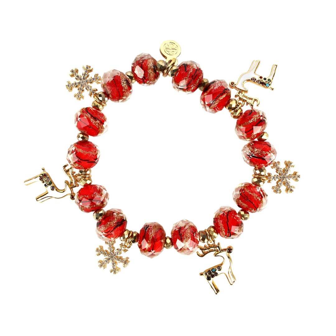 Reindeer & Snowflake Charms Red Noel Bracelet | BuDhaGirl