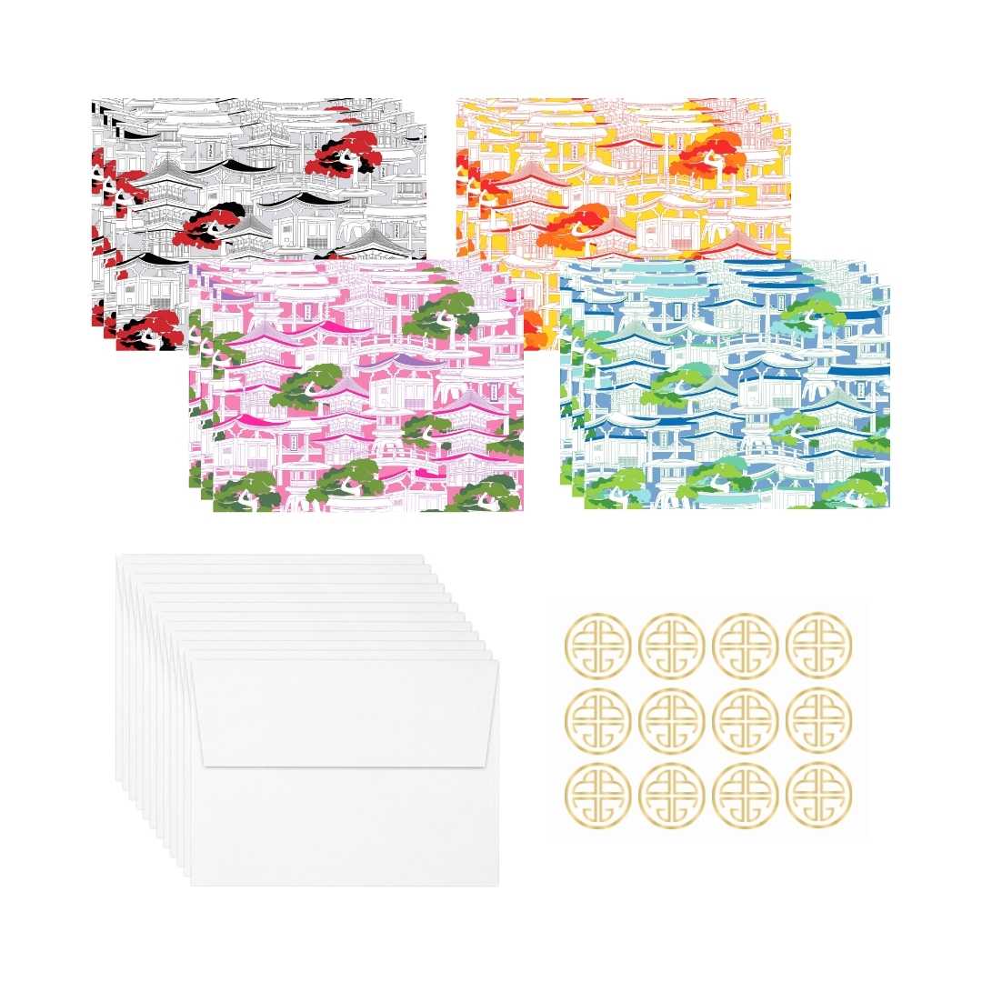 Colorful High Quality Notecard Set | Pagoda Inspired | BuDhaGirl