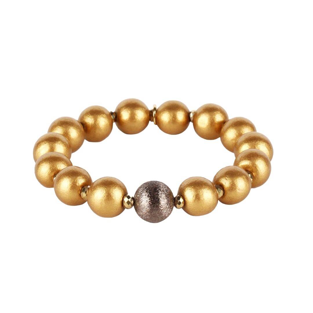 Gold Beaded With Tiny Gold Crystals Shaanti Bracelet | BuDhaGirl