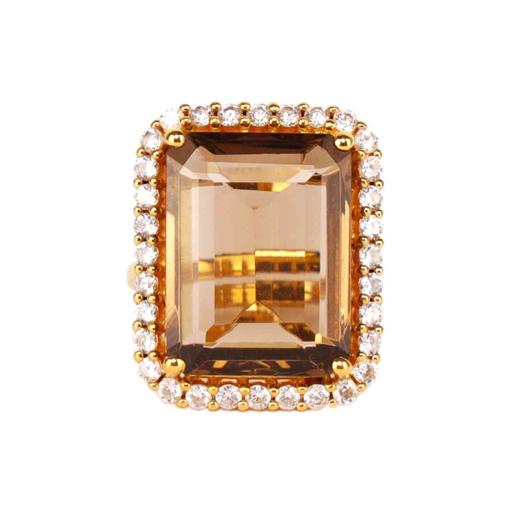Smokey Topaz with Quartz Faceted Crystal Cabochon With Gemstones - Nebula Ring | BuDhaGirl