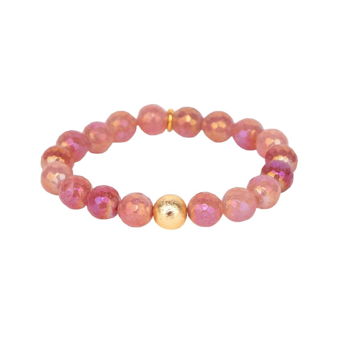 Melange Stawberry Bracelet - Rutilated faceted agate stone beaded bracelet for women