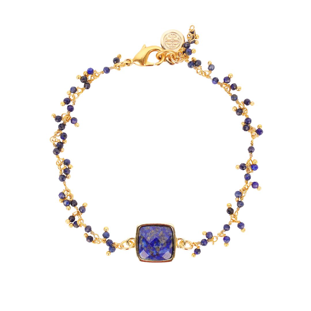 Gold-Plated Brass Chain Square Lapis Gemstone Bracelet | BuDhaGirl