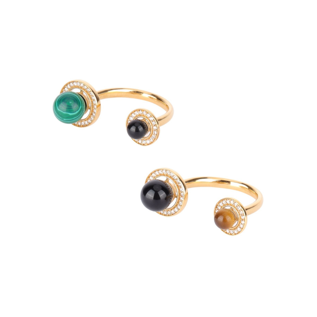 Malachite/Tiger Eye Gem Stone Mini Orbit Ring | BuDhaGirl
